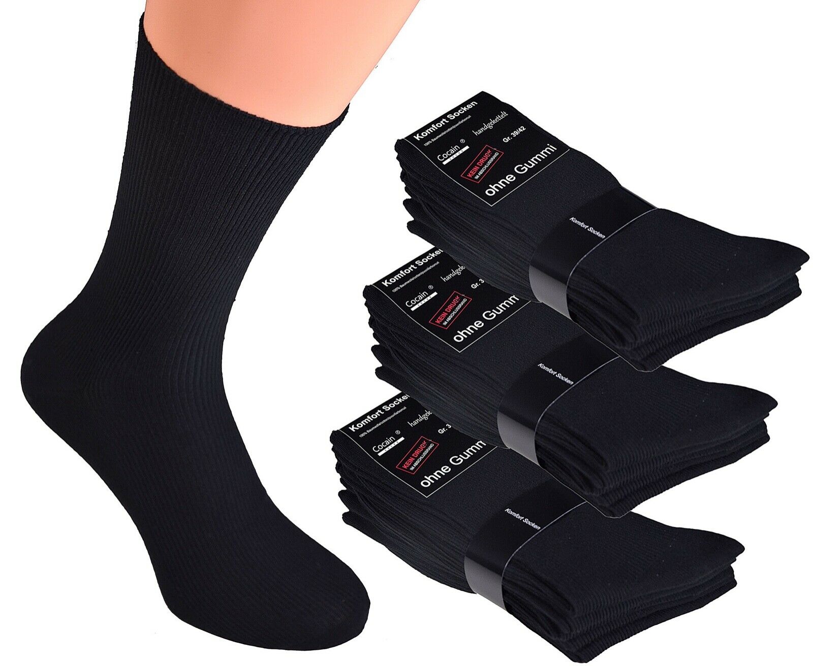 15 Paar Socken ohne Gummi Baumwolle | Diabetiker Gr. Zoll 35–50 Lager
